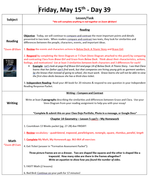 day 39 agenda 